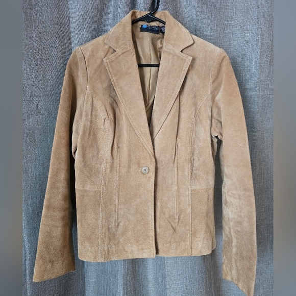 Relativity Tan 100% Genuine Leather Jacket Blazer Womens Size Medium - Picture 1 of 3